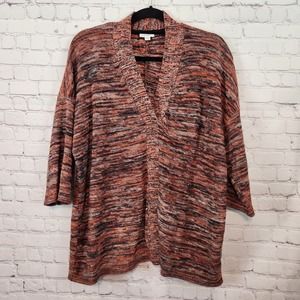 J. Jill Pure Jill Variegated Oversized 3/4 Sleeve V-neck Knit Sweater Women's S